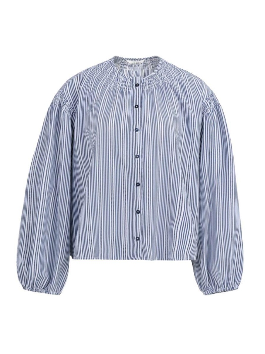 Yaya Gestreepte blouse met plooien 939231 Navy blazer dessin
