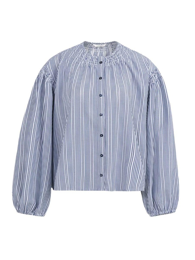 Yaya Gestreepte blouse met plooien 939231 Navy blazer dessin