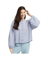 Yaya Gestreepte blouse met plooien 939231 Navy blazer dessin