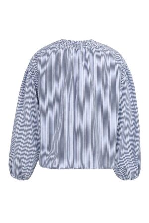 Yaya Gestreepte blouse met plooien 939231 Navy blazer dessin