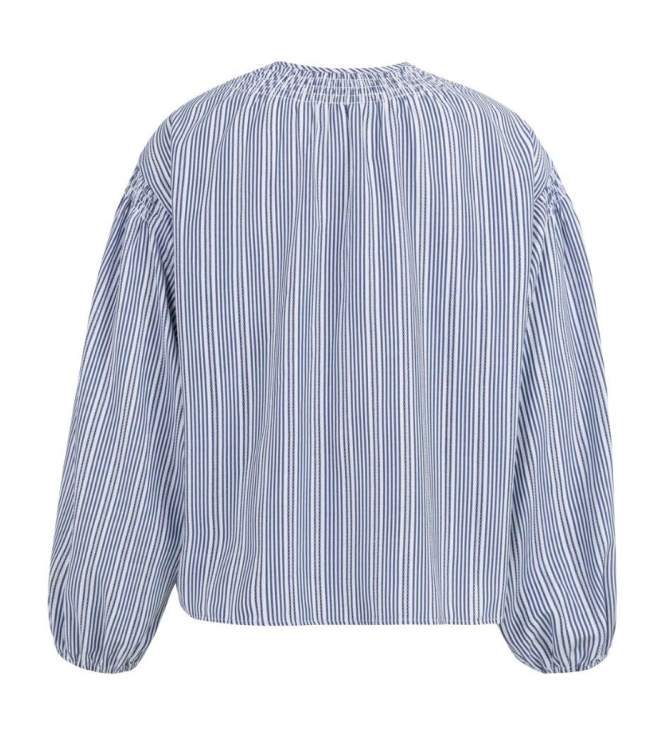 Yaya Gestreepte blouse met plooien 939231 Navy blazer dessin