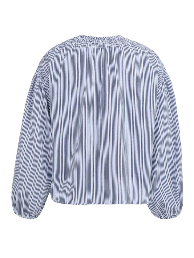 Yaya Gestreepte blouse met plooien 939231 Navy blazer dessin