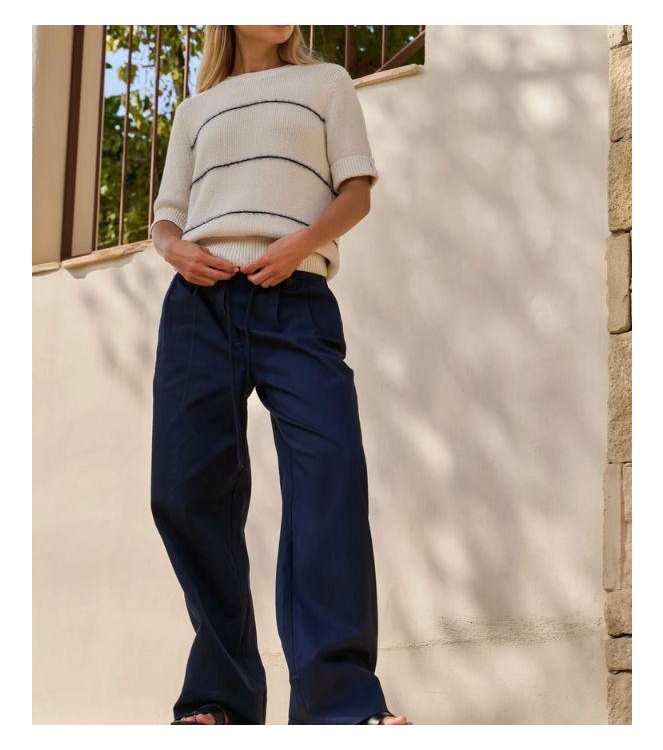 Yaya Geweven broek met strikkoord 93923 Navy blazer blue