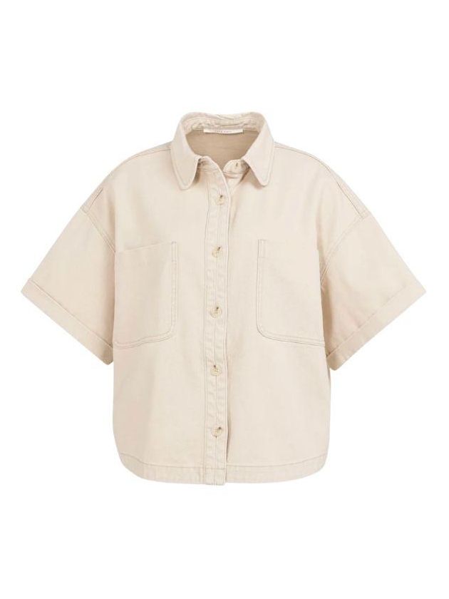 Yaya Denim jasje met korte mouwen 99056 dessert beige denim
