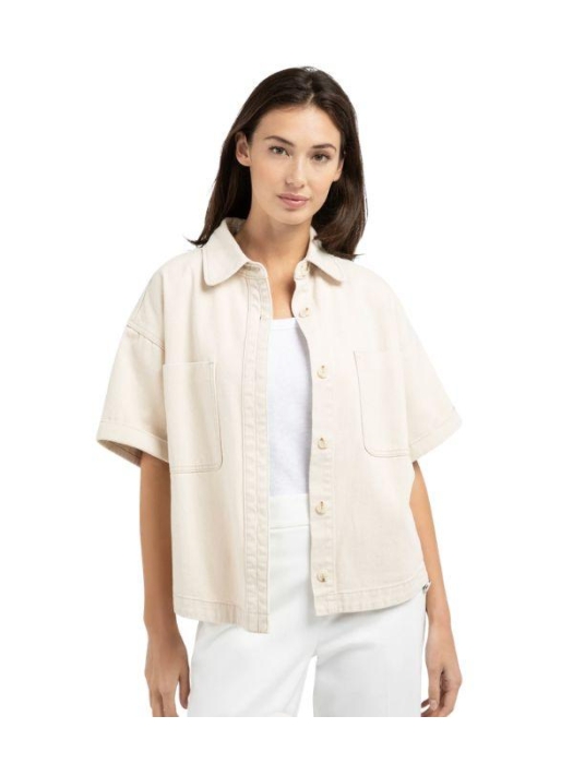 Yaya Denim jasje met korte mouwen 99056 dessert beige denim