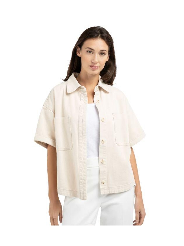 Yaya Denim jasje met korte mouwen 99056 dessert beige denim