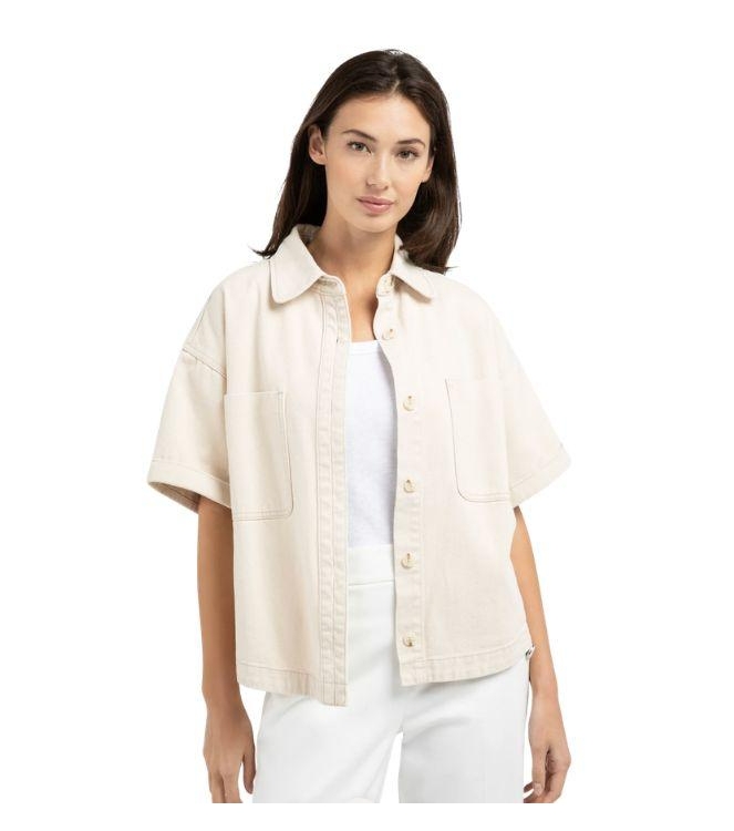 Yaya Denim jasje met korte mouwen 99056 dessert beige denim