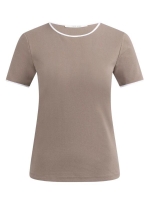 Yaya T-shirt met contrastbies 81312 Deep taupe brown