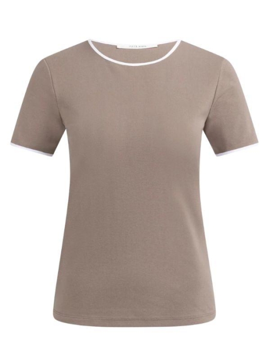 Yaya T-shirt met contrastbies 81312 Deep taupe brown