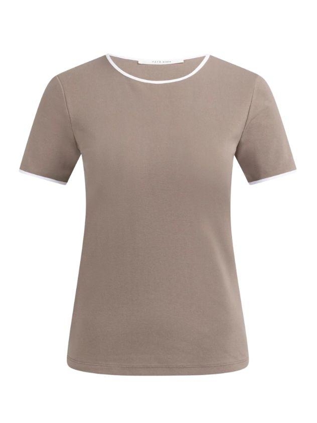 Yaya T-shirt met contrastbies 81312 Deep taupe brown