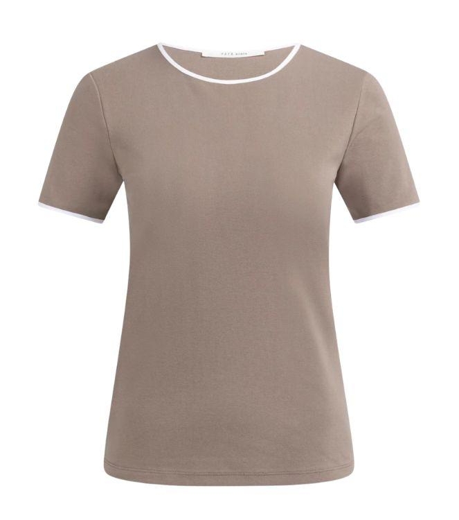 Yaya T-shirt met contrastbies 81312 Deep taupe brown