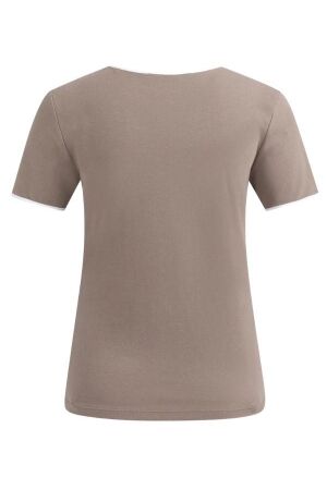 Yaya T-shirt met contrastbies 81312 Deep taupe brown