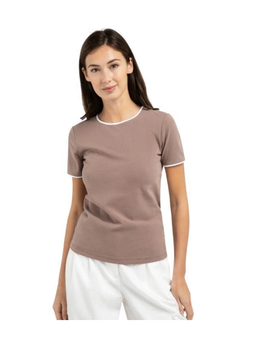Yaya T-shirt met contrastbies 81312 Deep taupe brown