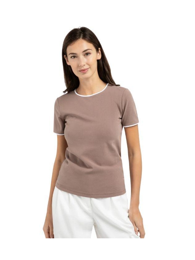 Yaya T-shirt met contrastbies 81312 Deep taupe brown