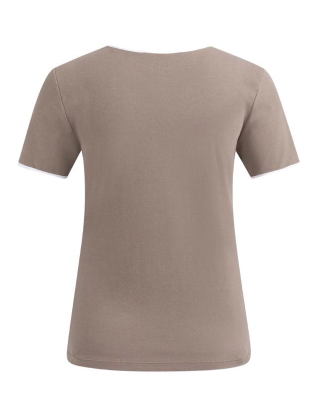 Yaya T-shirt met contrastbies 81312 Deep taupe brown