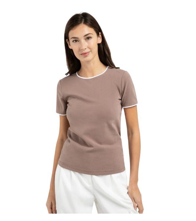 Yaya T-shirt met contrastbies 81312 Deep taupe brown