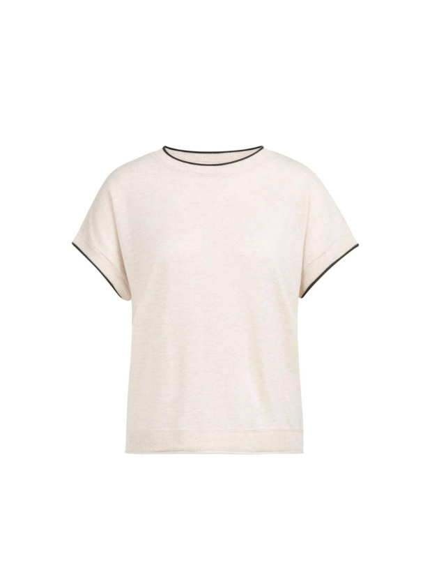 Yaya Knitted sweater with rolled ed 990672 Cloud creme white mel