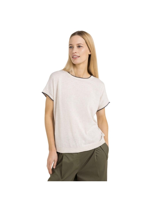 Yaya Knitted sweater with rolled ed 990672 Cloud creme white mel