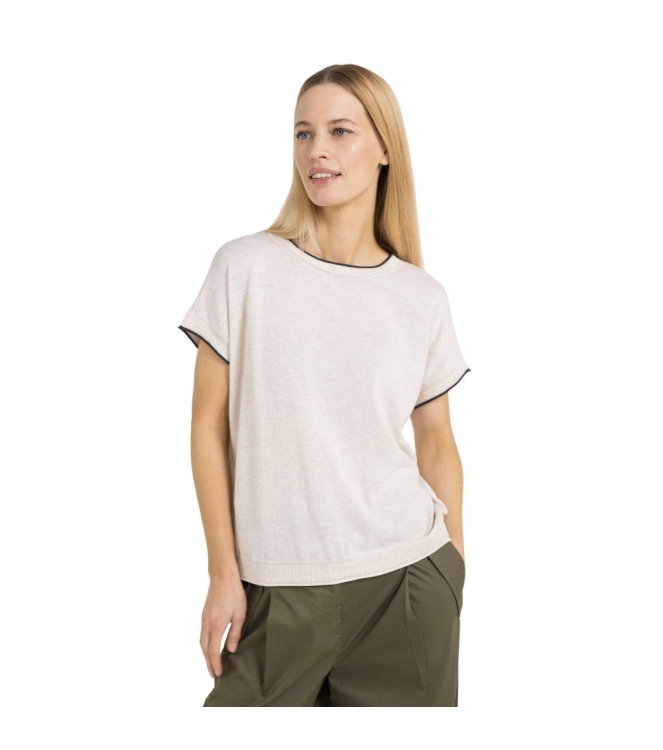 Yaya Knitted sweater with rolled ed 990672 Cloud creme white mel