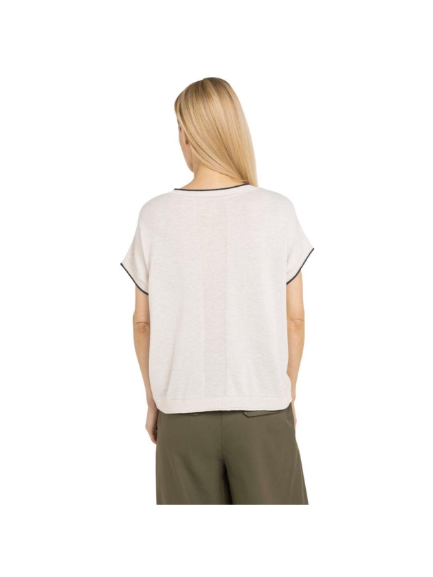 Yaya Knitted sweater with rolled ed 990672 Cloud creme white mel