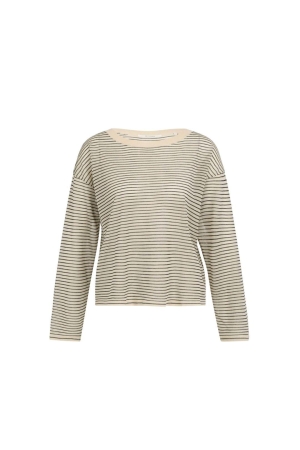 Yaya Fine knitted stripe sweater ls 990581 Creme beige dess