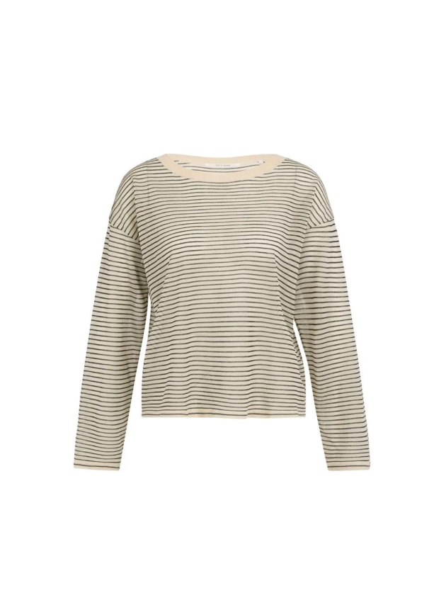 Yaya Fine knitted stripe sweater ls 990581 Creme beige dess