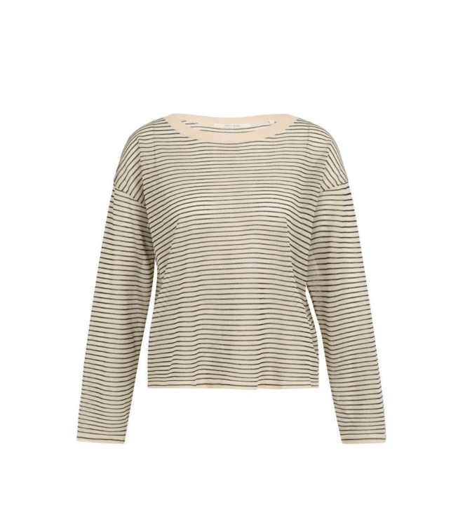 Yaya Fine knitted stripe sweater ls 990581 Creme beige dess