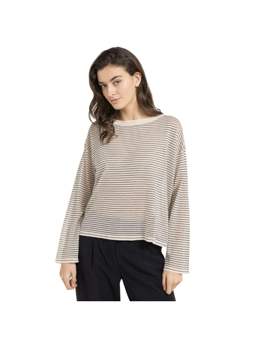 Yaya Fine knitted stripe sweater ls 990581 Creme beige dess