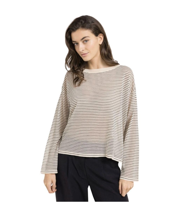Yaya Fine knitted stripe sweater ls 990581 Creme beige dess