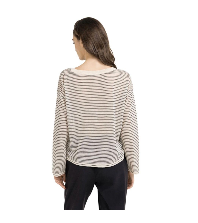 Yaya Fine knitted stripe sweater ls 990581 Creme beige dess