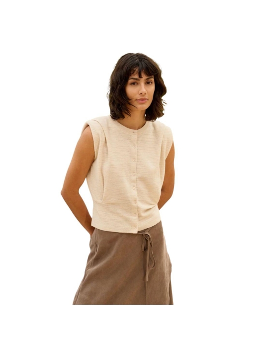 Yaya Shoulder detail cardigan with 99067 Cloud creme white