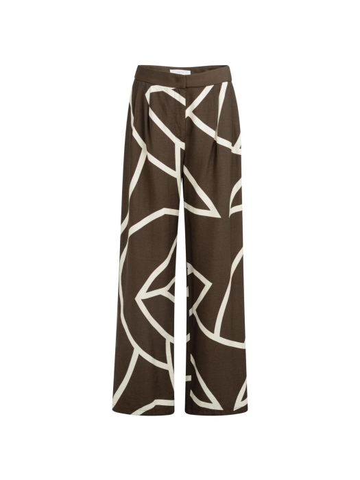 Yaya Woven printed wide leg trouser 912161 Chocolate martini brown dess
