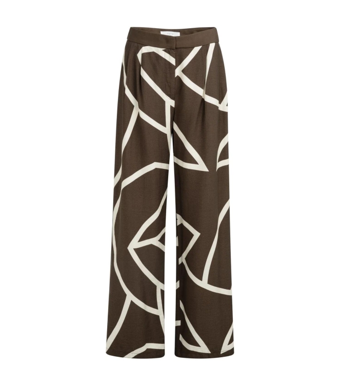 Yaya Woven printed wide leg trouser 912161 Chocolate martini brown dess