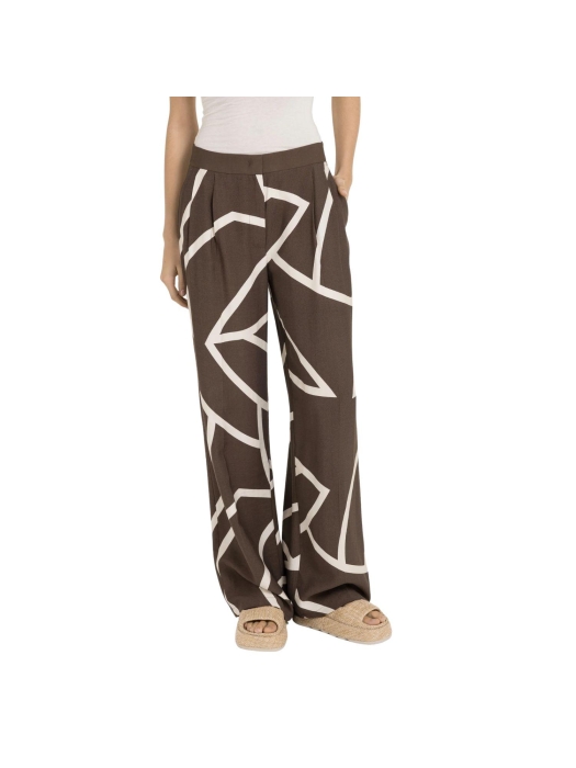 Yaya Woven printed wide leg trouser 912161 Chocolate martini brown dess