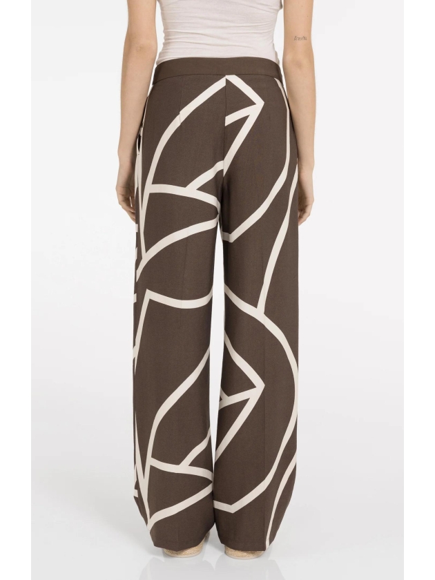 Yaya Woven printed wide leg trouser 912161 Chocolate martini brown dess