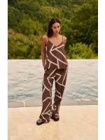 Yaya Woven printed wide leg trouser 912161 Chocolate martini brown dess