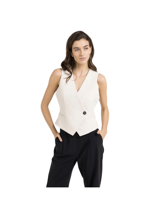 Yaya Woven gilet with asymetrical c 99067 Cloud creme white
