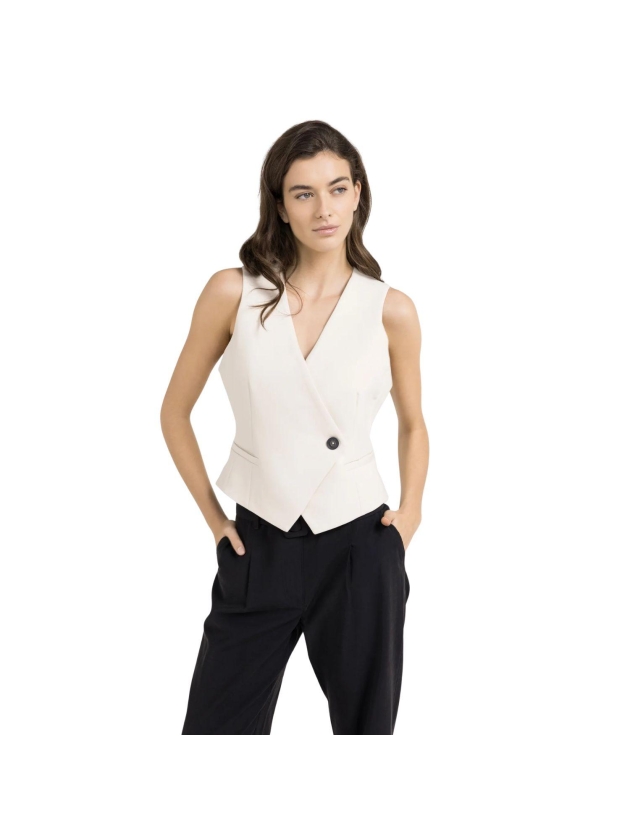 Yaya Woven gilet with asymetrical c 99067 Cloud creme white