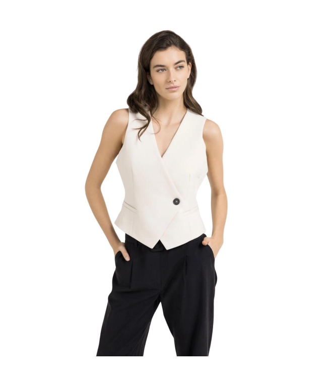 Yaya Woven gilet with asymetrical c 99067 Cloud creme white
