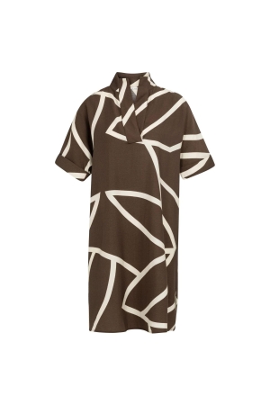 Yaya Printed dress with polo collar 912161 Chocolate martini brown dess