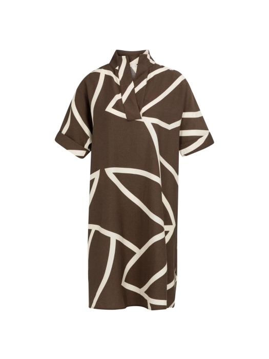 Yaya Printed dress with polo collar 912161 Chocolate martini brown dess