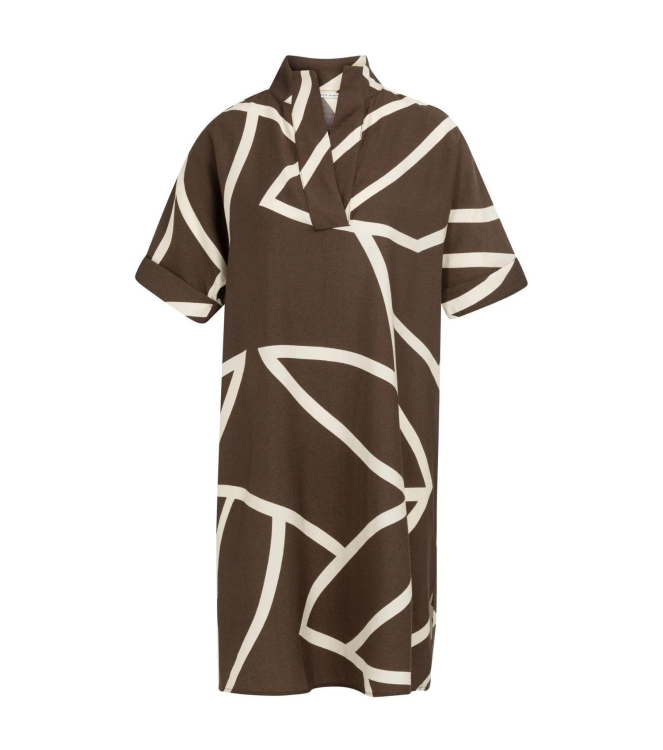 Yaya Printed dress with polo collar 912161 Chocolate martini brown dess