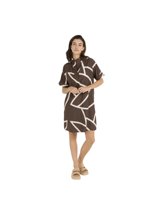 Yaya Printed dress with polo collar 912161 Chocolate martini brown dess