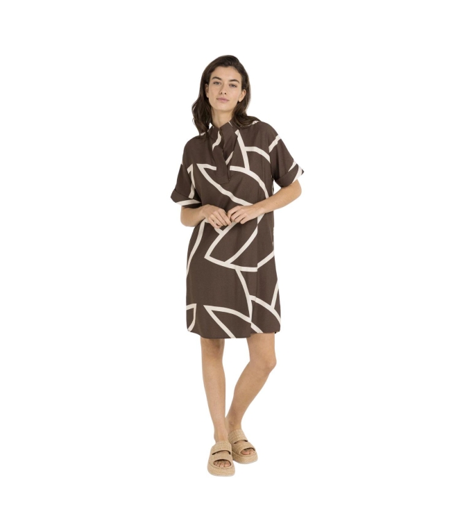 Yaya Printed dress with polo collar 912161 Chocolate martini brown dess