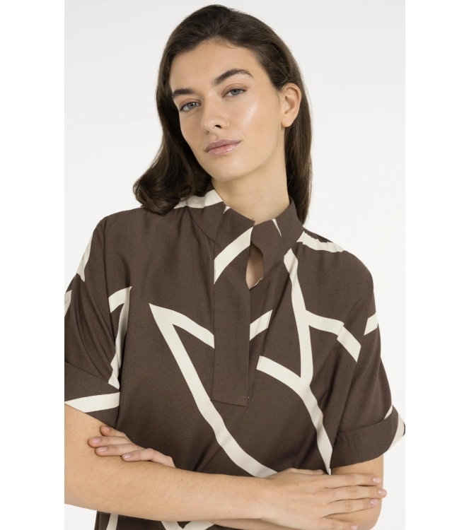 Yaya Printed dress with polo collar 912161 Chocolate martini brown dess