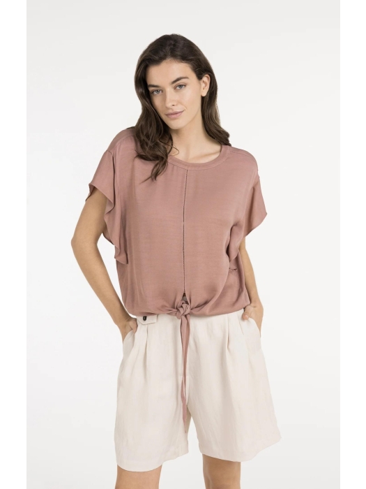 Yaya Flowy knotted top with elastic 71516 Burlwood pink