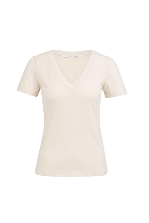 Yaya Short sleeve V-neck t-shirt wi 99067 Cloud creme white