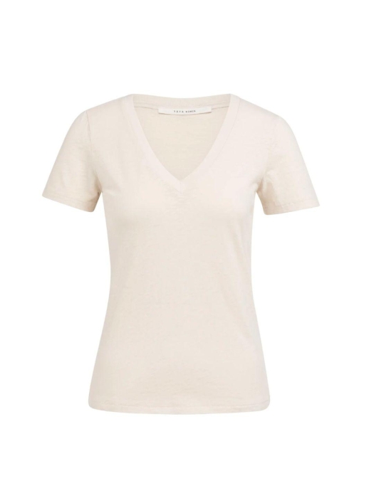 Yaya Short sleeve V-neck t-shirt wi 99067 Cloud creme white
