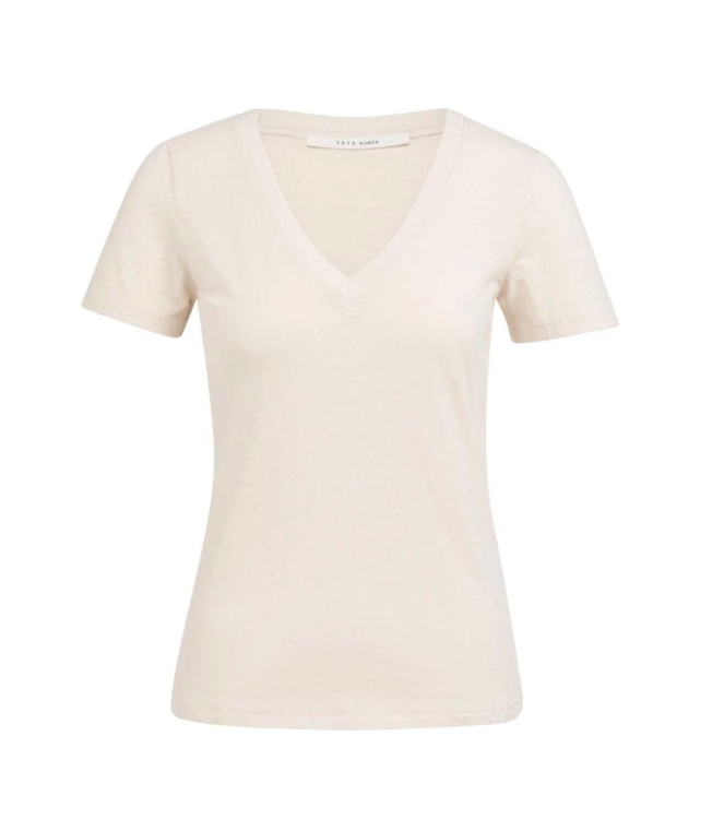 Yaya Short sleeve V-neck t-shirt wi 99067 Cloud creme white