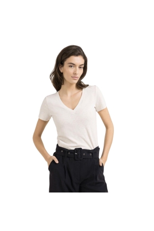Yaya Short sleeve V-neck t-shirt wi 99067 Cloud creme white